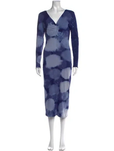 Pre-owned Raquel Allegra Tie-dye Print Long Dress In Blue