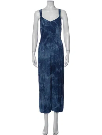 Pre-owned Raquel Allegra Tie-dye Print Long Dress In Blue