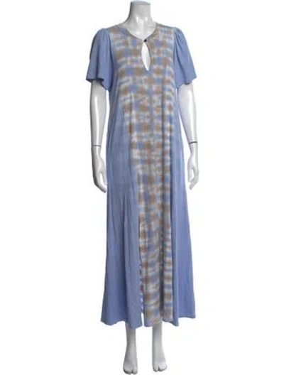 Pre-owned Raquel Allegra Tie-dye Print Long Dress In Blue