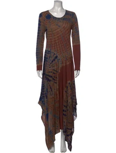 Pre-owned Raquel Allegra Tie-dye Print Long Dress In Brown