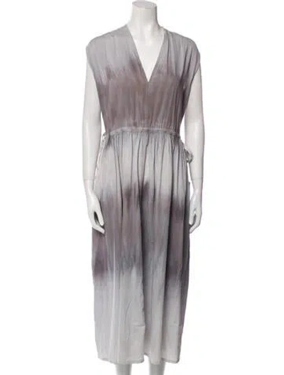 Pre-owned Raquel Allegra Tie-dye Print Long Dress In Gray