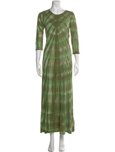 Pre-owned Raquel Allegra Tie-dye Print Long Dress In Green