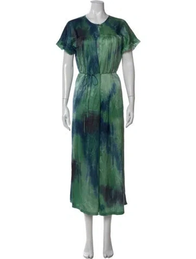 Pre-owned Raquel Allegra Tie-dye Print Long Dress In Green