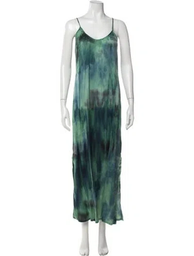 Pre-owned Raquel Allegra Tie-dye Print Long Dress In Green