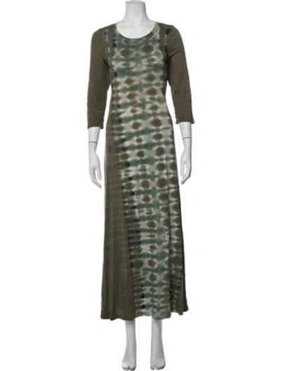 Pre-owned Raquel Allegra Tie-dye Print Long Dress In Green