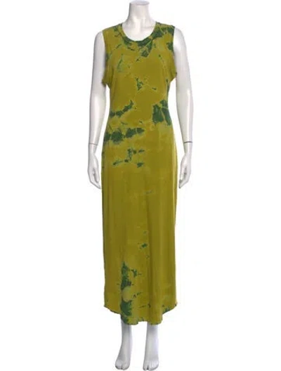 Pre-owned Raquel Allegra Tie-dye Print Long Dress In Green