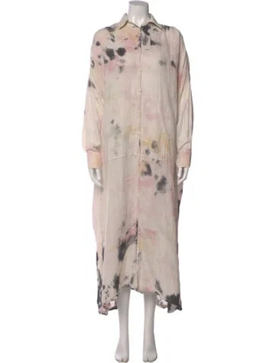 Pre-owned Raquel Allegra Tie-dye Print Long Dress In Neutral