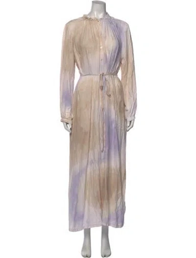Pre-owned Raquel Allegra Tie-dye Print Long Dress In Neutral