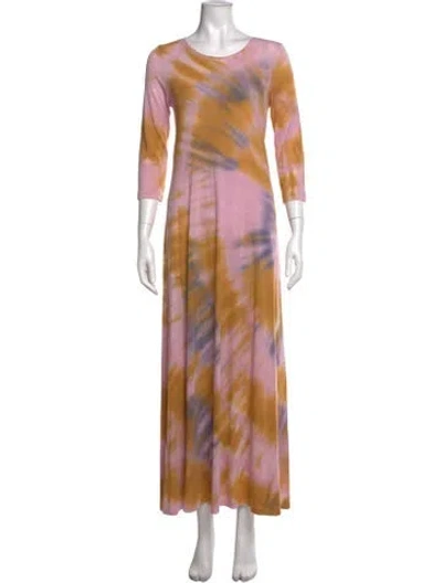 Pre-owned Raquel Allegra Tie-dye Print Long Dress In Neutrals/pink