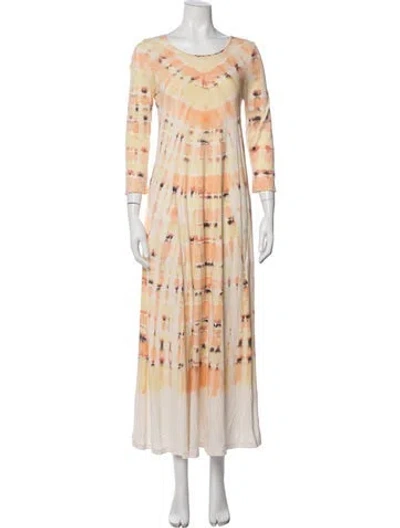 Pre-owned Raquel Allegra Tie-dye Print Long Dress In Orange