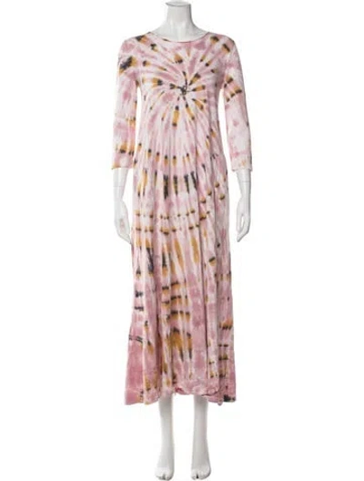 Pre-owned Raquel Allegra Tie-dye Print Long Dress In Pink