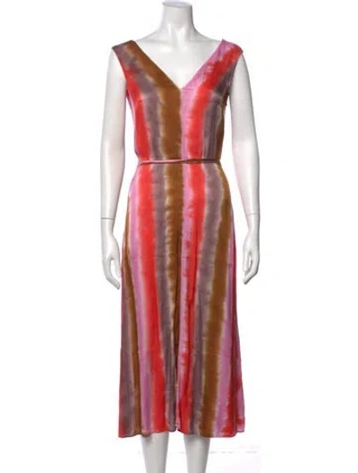 Pre-owned Raquel Allegra Tie-dye Print Long Dress In Red