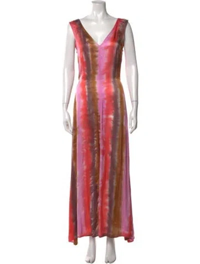 Pre-owned Raquel Allegra Tie-dye Print Long Dress In Red