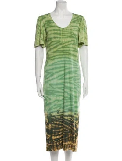 Pre-owned Raquel Allegra Tie-dye Print Long Dress W/ Tags In Green