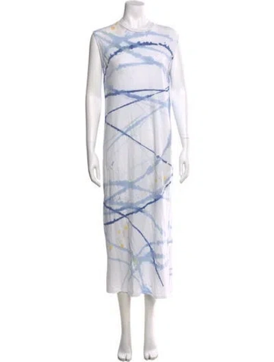 Pre-owned Raquel Allegra Tie-dye Print Long Dress In White