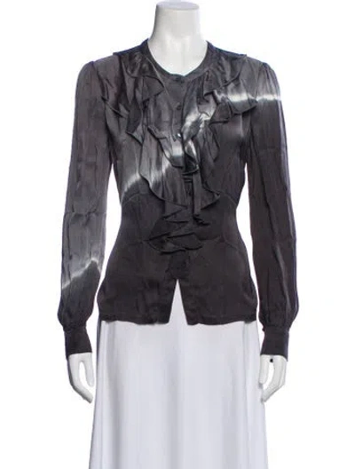 Pre-owned Raquel Allegra Tie-dye Print Long Sleeve Blouse In Gray