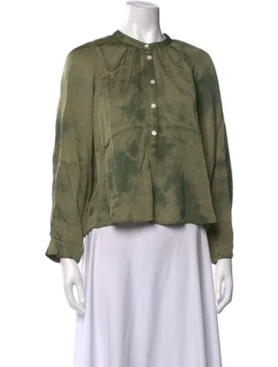 Pre-owned Raquel Allegra Tie-dye Print Long Sleeve Blouse In Green