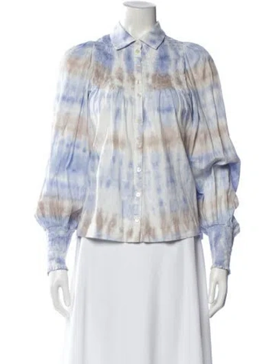 Pre-owned Raquel Allegra Tie-dye Print Long Sleeve Blouse In Multi