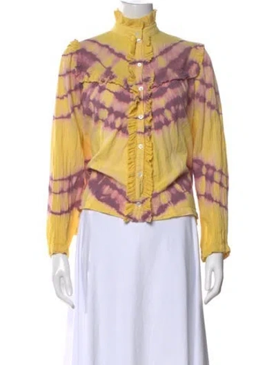 Pre-owned Raquel Allegra Tie-dye Print Long Sleeve Blouse In Yellow