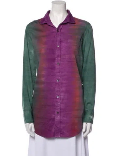 Pre-owned Raquel Allegra Tie-dye Print Long Sleeve Button-up Top In Purple