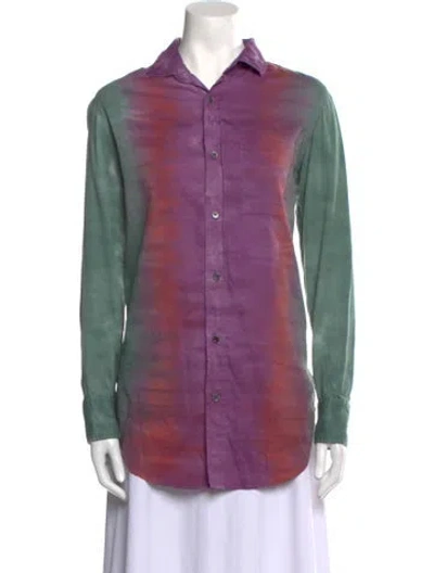 Pre-owned Raquel Allegra Tie-dye Print Long Sleeve Button-up Top In Purple