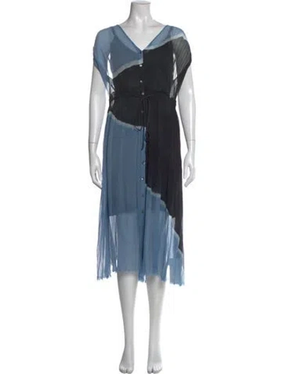 Pre-owned Raquel Allegra Tie-dye Print Midi Length Dress In Blue