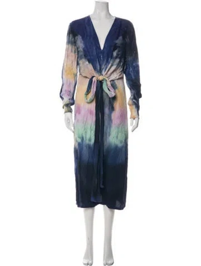 Pre-owned Raquel Allegra Tie-dye Print Midi Length Dress In Blue