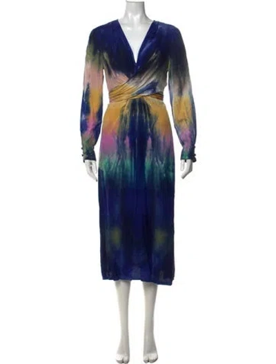 Pre-owned Raquel Allegra Tie-dye Print Midi Length Dress In Blue