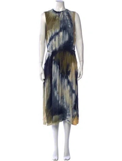 Pre-owned Raquel Allegra Tie-dye Print Midi Length Dress In Blue