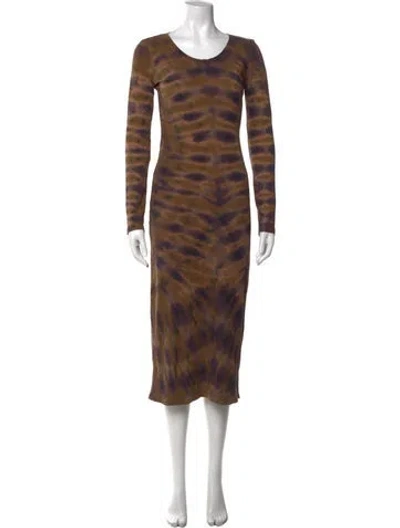 Pre-owned Raquel Allegra Tie-dye Print Midi Length Dress In Brown