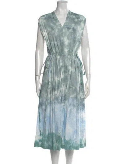 Pre-owned Raquel Allegra Tie-dye Print Midi Length Dress In Gray
