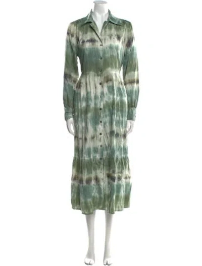 Pre-owned Raquel Allegra Tie-dye Print Midi Length Dress In Green