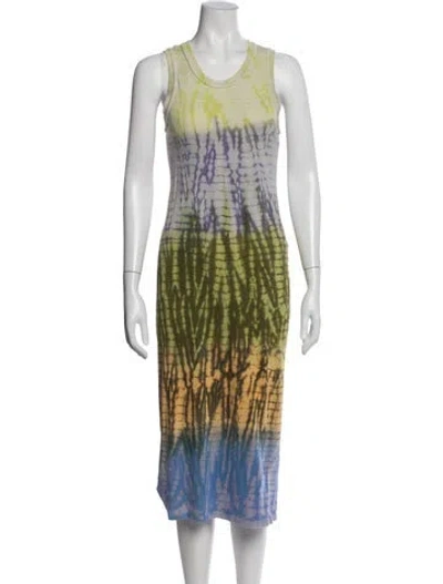 Pre-owned Raquel Allegra Tie-dye Print Midi Length Dress In Green