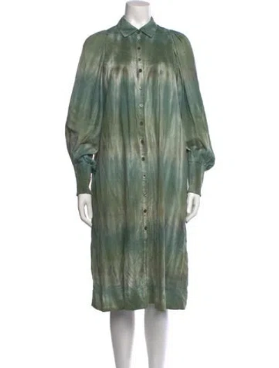 Pre-owned Raquel Allegra Tie-dye Print Midi Length Dress In Green/white