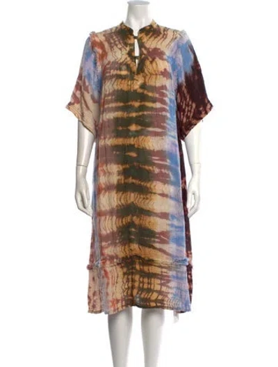 Pre-owned Raquel Allegra Tie-dye Print Midi Length Dress In Neutral