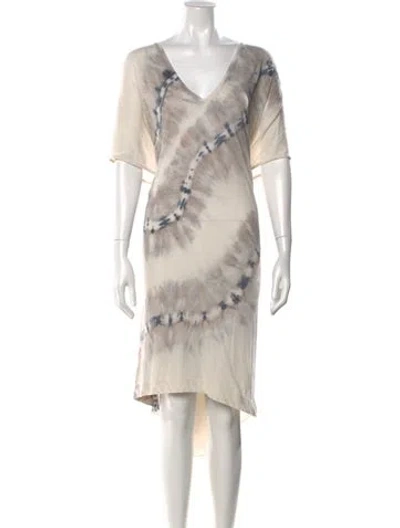 Pre-owned Raquel Allegra Tie-dye Print Midi Length Dress In Neutral
