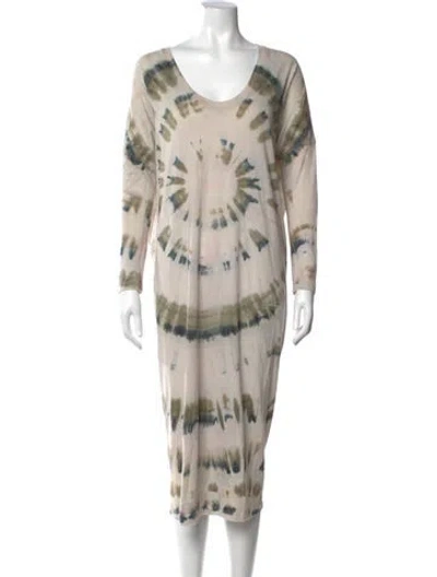Pre-owned Raquel Allegra Tie-dye Print Midi Length Dress In Neutrals