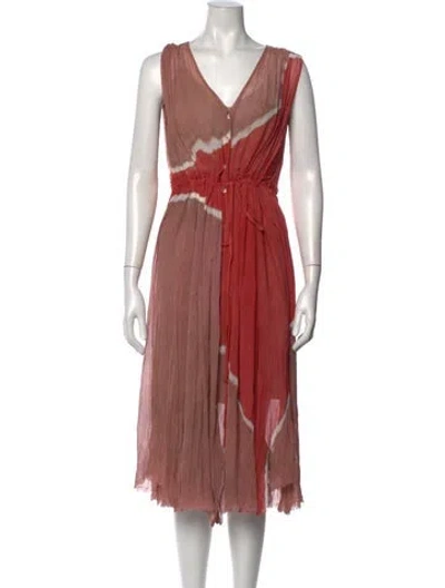 Pre-owned Raquel Allegra Tie-dye Print Midi Length Dress In Neutrals