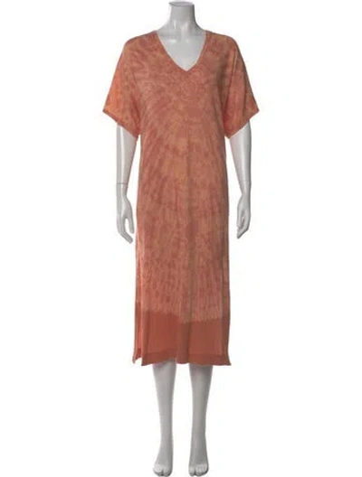Pre-owned Raquel Allegra Tie-dye Print Midi Length Dress In Orange