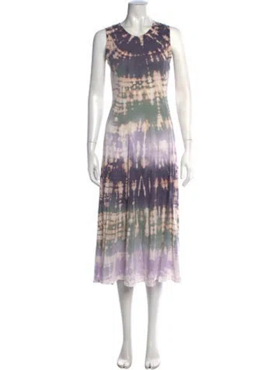 Pre-owned Raquel Allegra Tie-dye Print Midi Length Dress In Purple