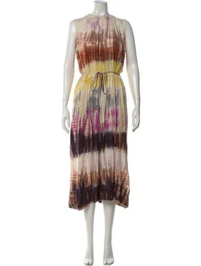 Pre-owned Raquel Allegra Tie-dye Print Midi Length Dress In White