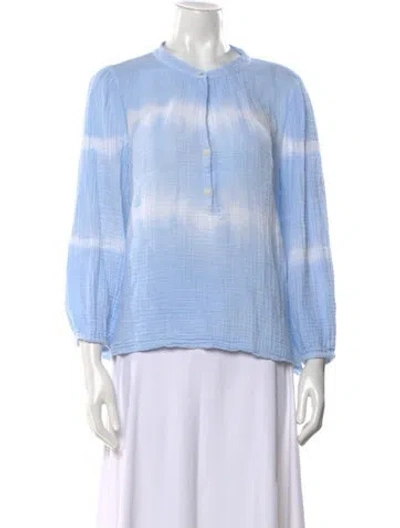 Pre-owned Raquel Allegra Tie-dye Print Mock Neck Blouse In Blue