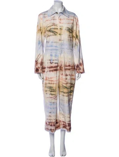 Pre-owned Raquel Allegra Tie-dye Print Mock Neck Jumpsuit In Neutral
