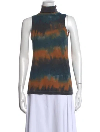 Pre-owned Raquel Allegra Tie-dye Print Mock Neck Top In Blue