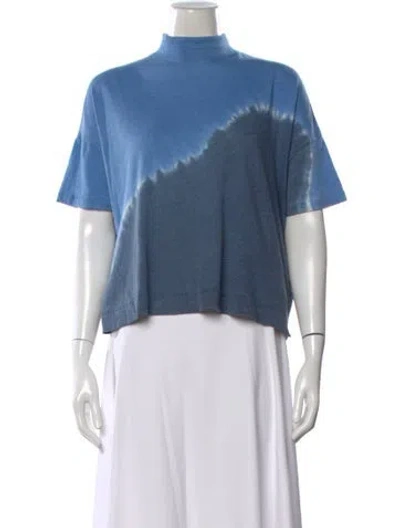 Pre-owned Raquel Allegra Tie-dye Print Mock Neck T-shirt In Blue