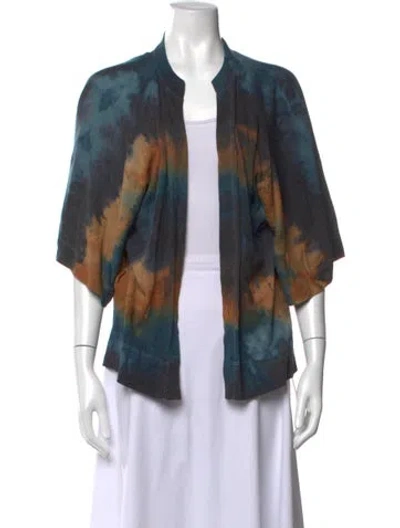 Pre-owned Raquel Allegra Tie-dye Print Open Front Sweater In Blue