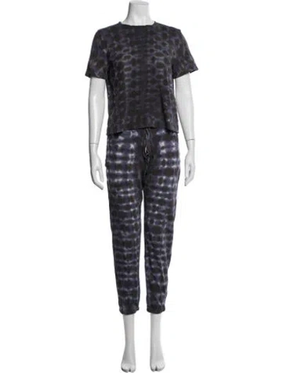 Pre-owned Raquel Allegra Tie-dye Print Pant Set In Gray