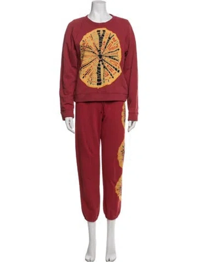 Pre-owned Raquel Allegra Tie-dye Print Pant Set W/ Tags In Metallic/red
