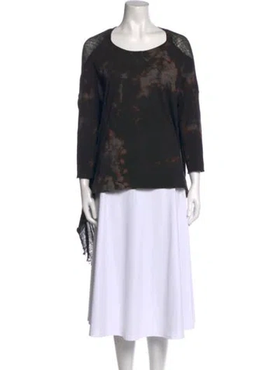 Pre-owned Raquel Allegra Tie-dye Print Scoop Neck Blouse In Black