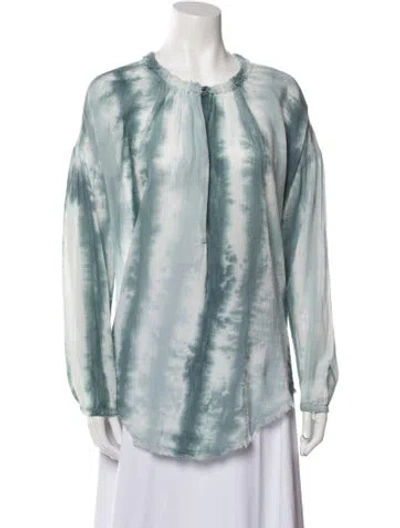 Pre-owned Raquel Allegra Tie-dye Print Scoop Neck Blouse In Blue